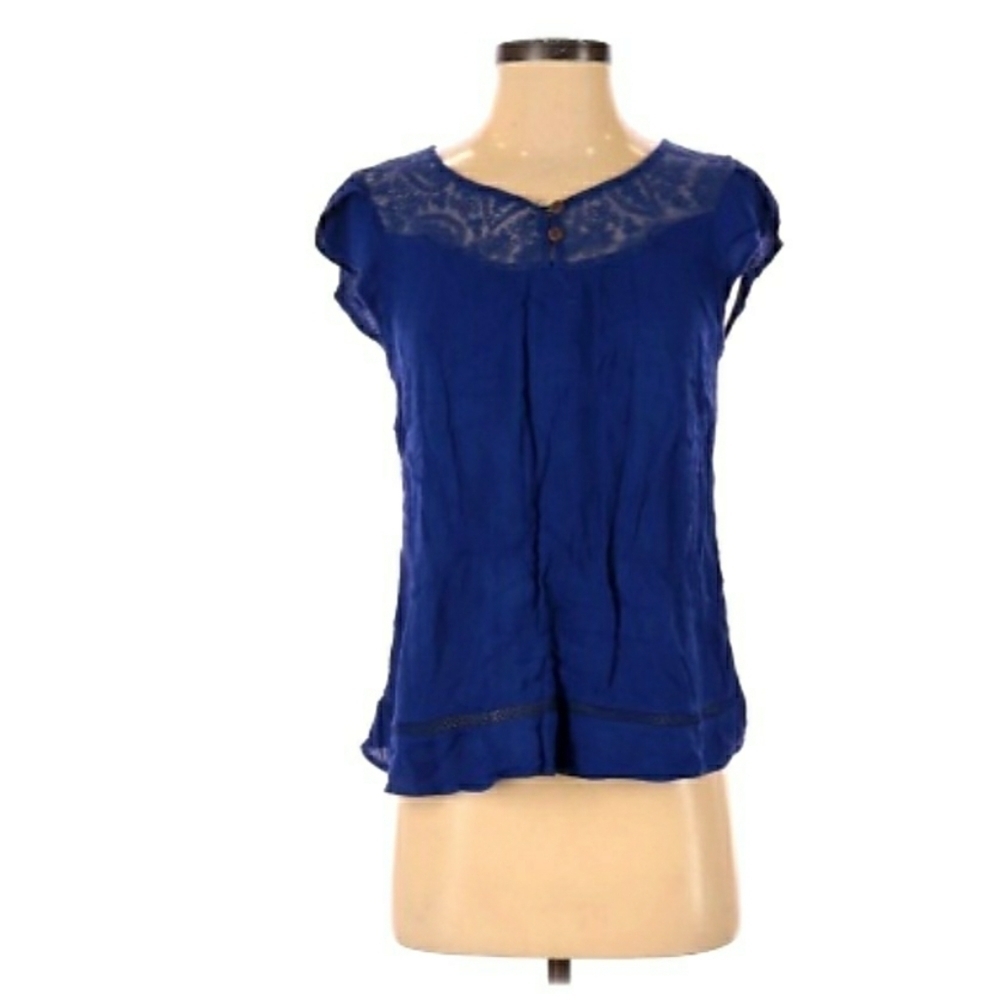 Sweet Wanderer Blue Lace Detail Top Women's Small S Baby Doll Cute Feminine EUC